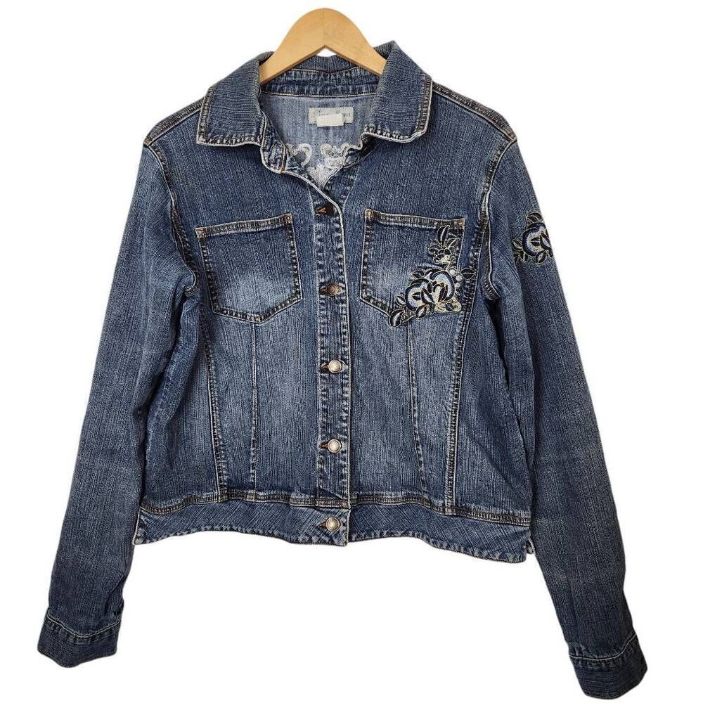Zena Jeans blue jacket embroidered floral size XL
